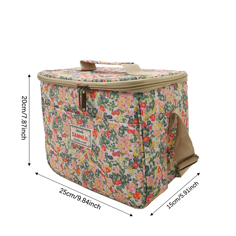 Floral Printed Lunch Bag Thermal Insulation Large Capacity Handbag Cute Picnic Drinks Lunch Box Storage Bag Portable Lunch Pouch