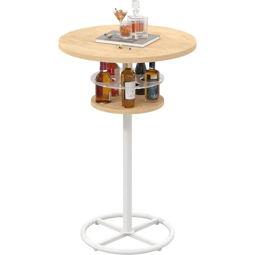 

36” High Top Bar Table, Sturdy e with Metal Base or Cocktail, Pub, Easy Assembly, Oak