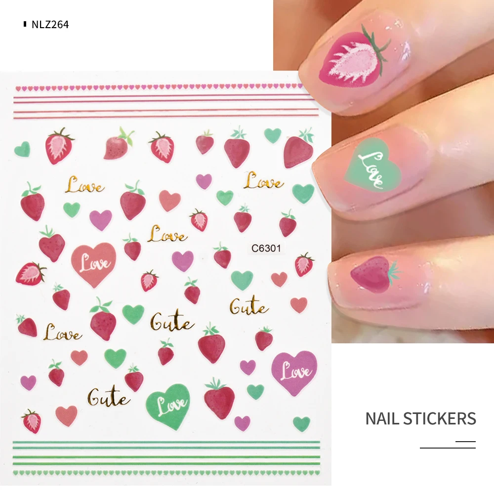 4/6PCS 3D Valentines Nail Sticker Love Letter Flower Fruit Sliders Nail Art Decals Nail Accessories Nail Supplies Nail Parts #