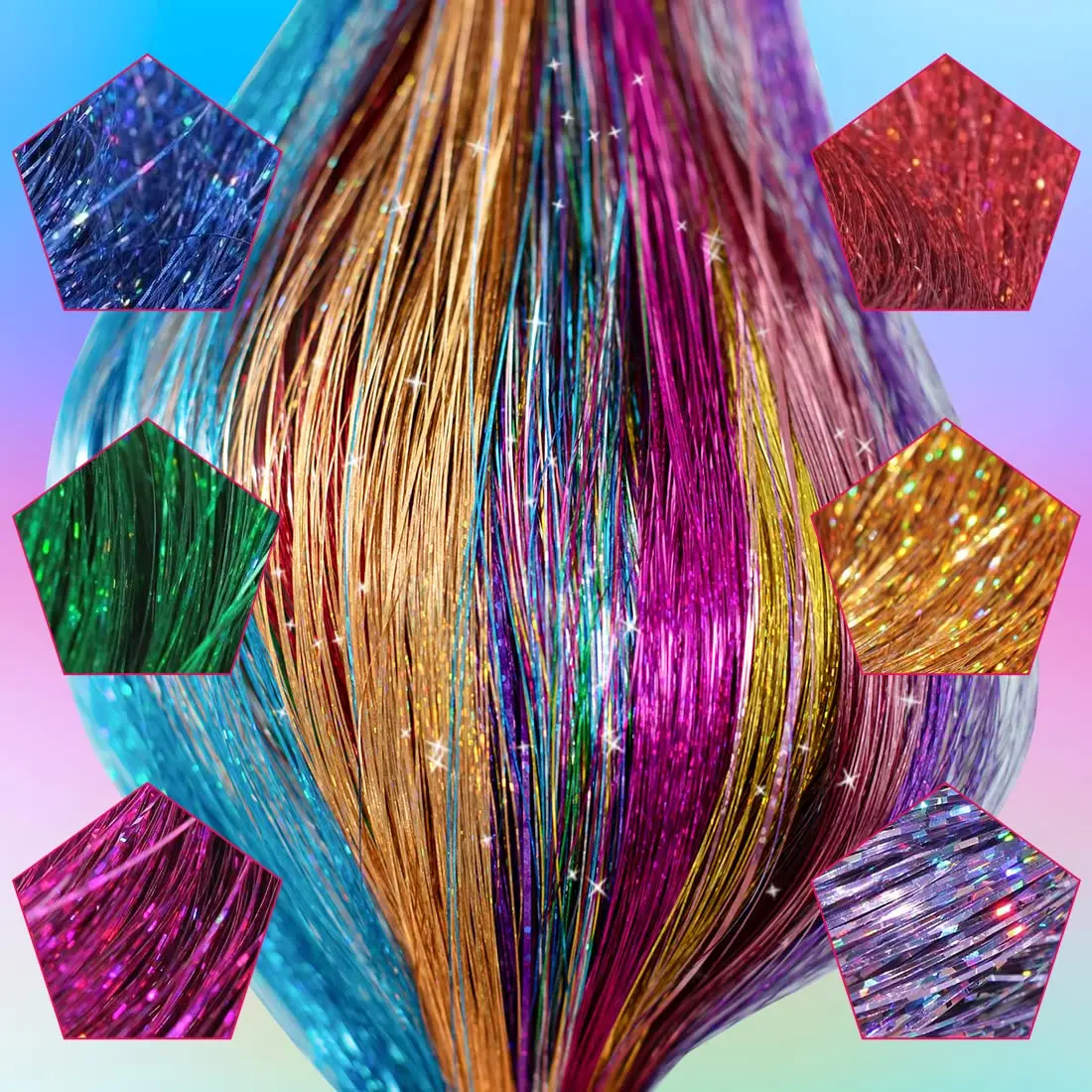 XINRAN 1Pc Sparkle Shiny Hair Tinsel Hair Extensions Dazzles Women Hippie for Braiding Headdress Hair Braiding Tools Long 100cm