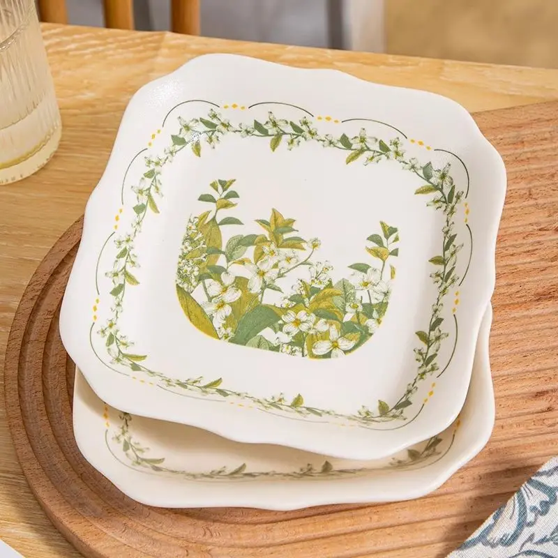 

Новая китайская древняяcatoriflower ins керамическая чаша и тарелка, набор утолщенных высококачественных матовых квадратных тарелок