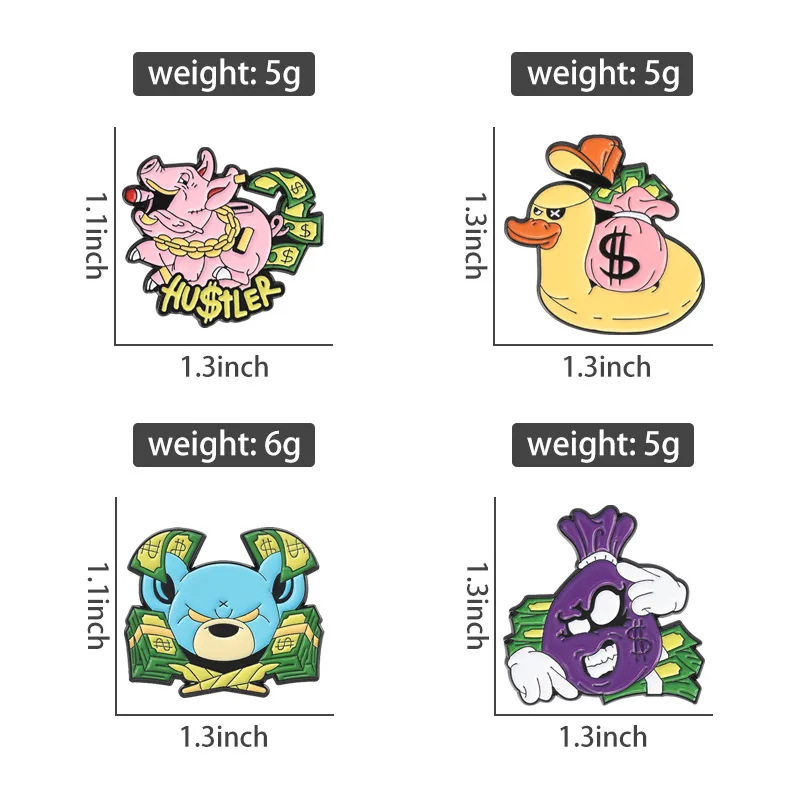 Cartoon Pig Duck Money Bag Enamel Pin Cute Animal Bear Good-Looking Lapel Badge Creative Brooch Jewelry Kids Gift Wholesale