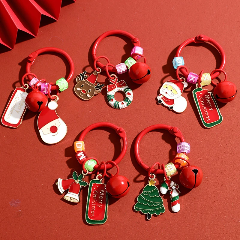 1Pcs Cute Christmas Keychain Funny Cartoon Snowflake Elk Bell Keyring for Women Men Bag Car Key Chain Xmas Souvenir Gifts