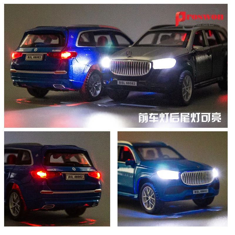 Maybach-Coche de juguete de aleación modelo GLS600 SUV para niños, de Metal con sonido y luz juguete de colección, escala 1:32