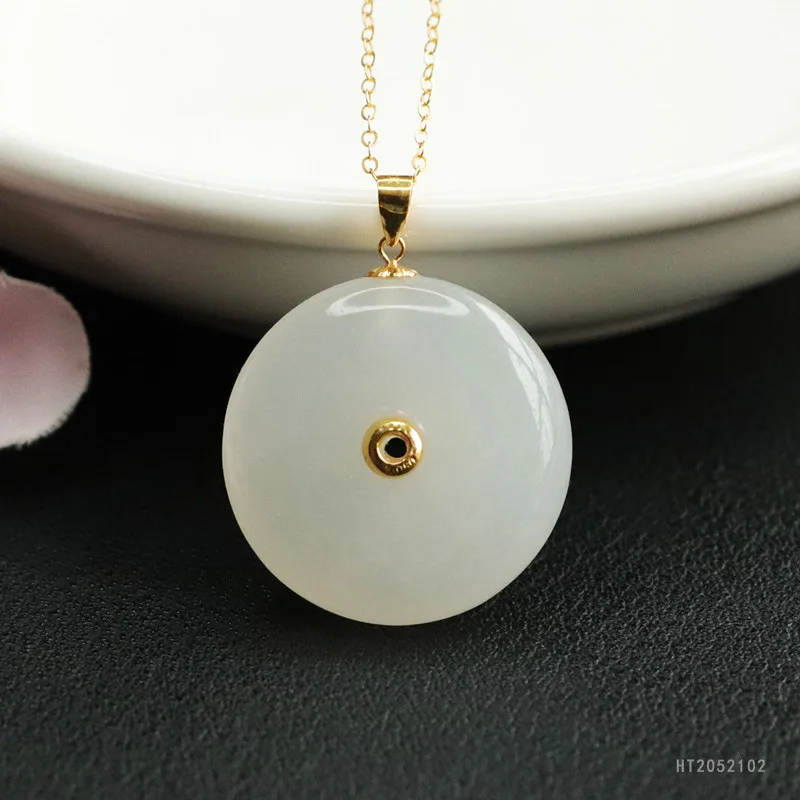 

18k Gold Set Natural Hetian Jade Pi Ping An Kou Harmony Pendant HT2052102