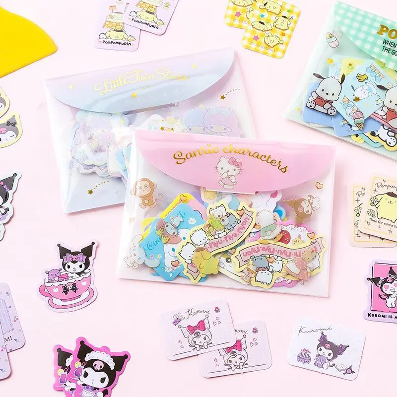 NEW Sanrio Stickers 40PCS/pack Melody Culomi Cinnamoroll Pom Pom Cute Cartoon Paper Decoration PVC Sticker Storage Bag