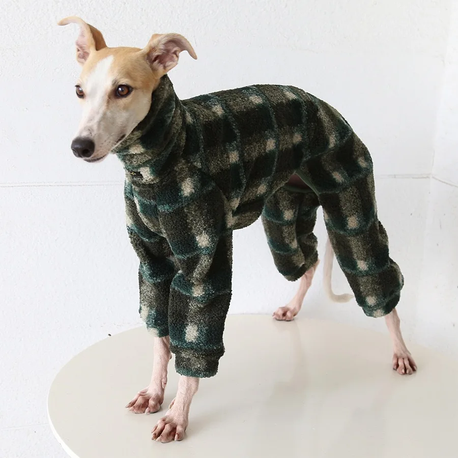 Geruite fleecejas voor middelgrote honden, warme rode sweatshirt voor vierpotigen, winterse dikke blauwe pyjama voor whippets.
