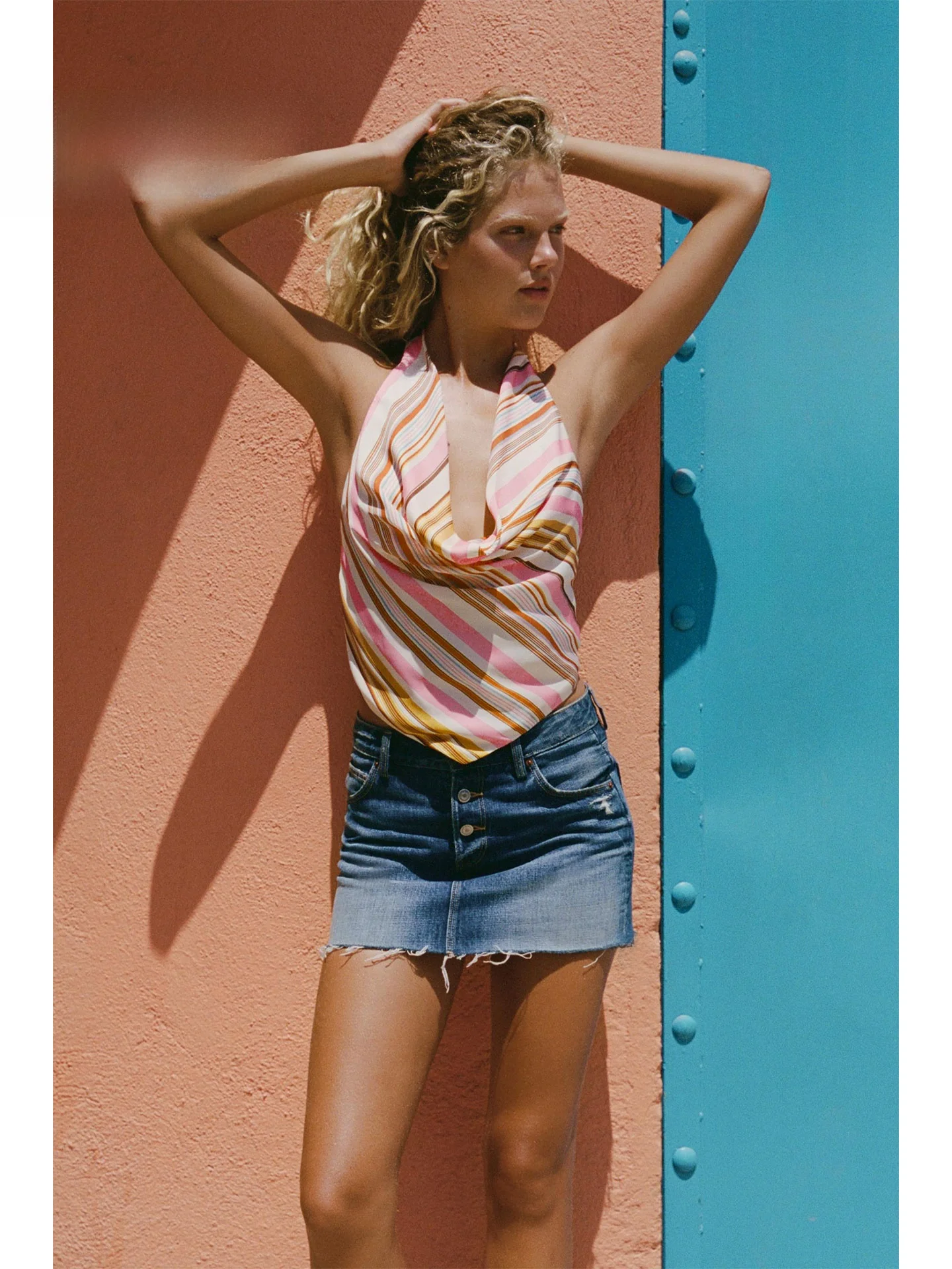 

Summer 2026 Backless Vacation Style Asymmetrical Strapless Top Sleeveless Irregular Length Diagonal Stripes Women's Vest