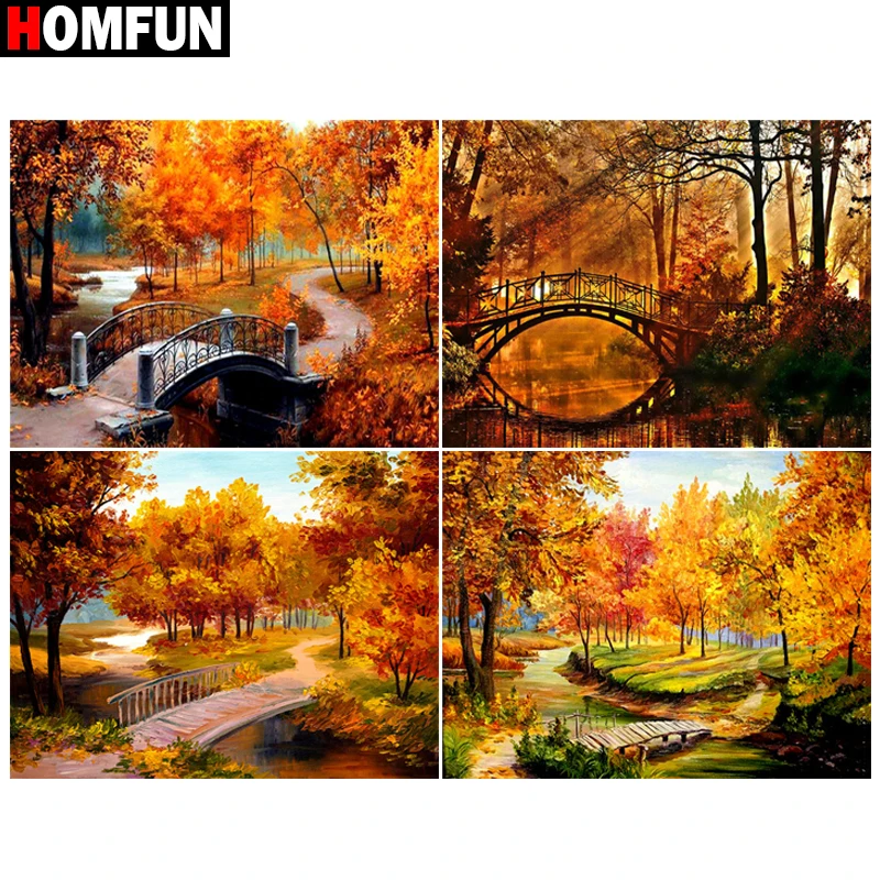 

HOMFUN краска с алмазной вышивкой "Кленовый лист осенний пейзаж" алмазная живопись полная квадратная круглая картина декора со стразами