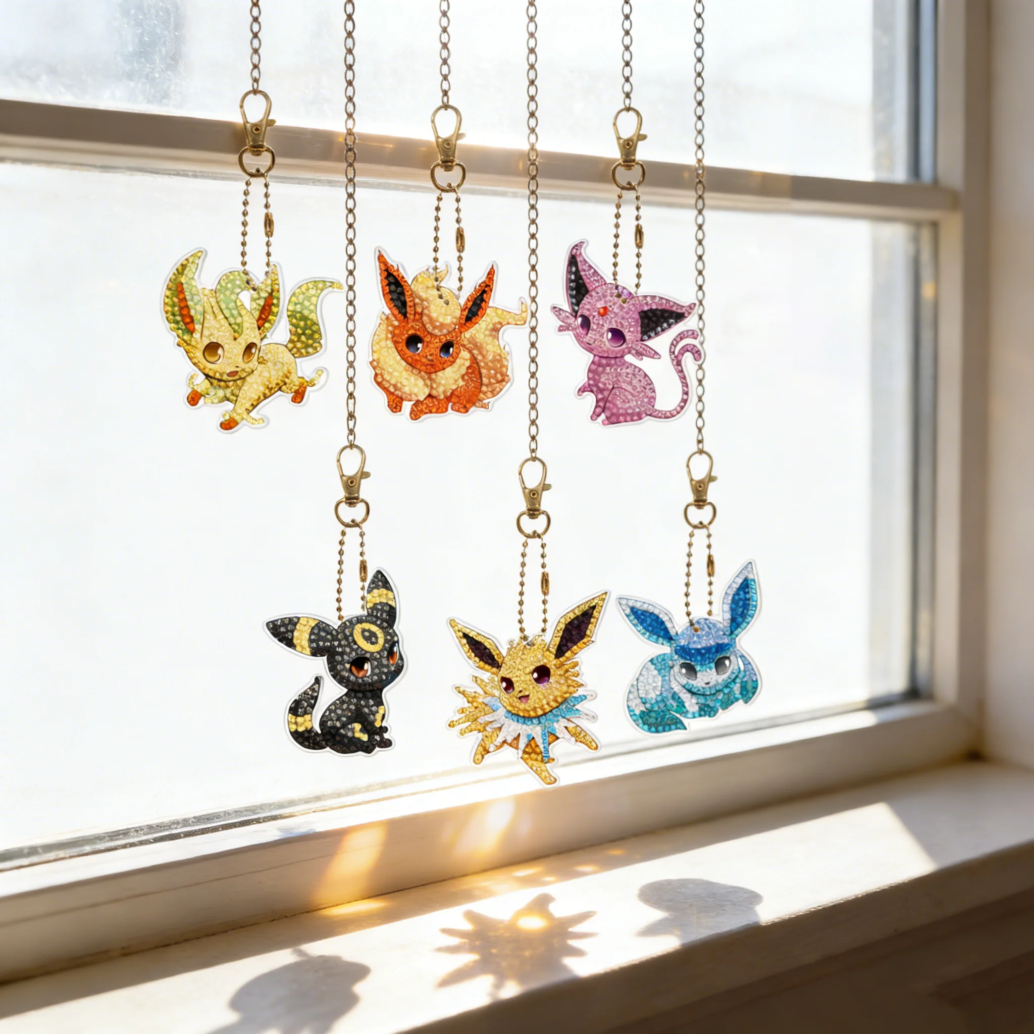 

Hot Selling Digimon DIY Diamond Painting Eevee Keychains Pokemon Style Rhinestone Art Craft Bag Charms for Gift