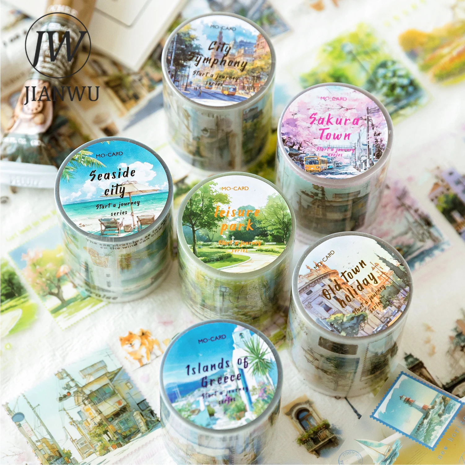 JIANWU 50mm*200cm Starting A Journey Series Vintage Landscaping Material Collage PET Tape Creative DIY Journal Stationery