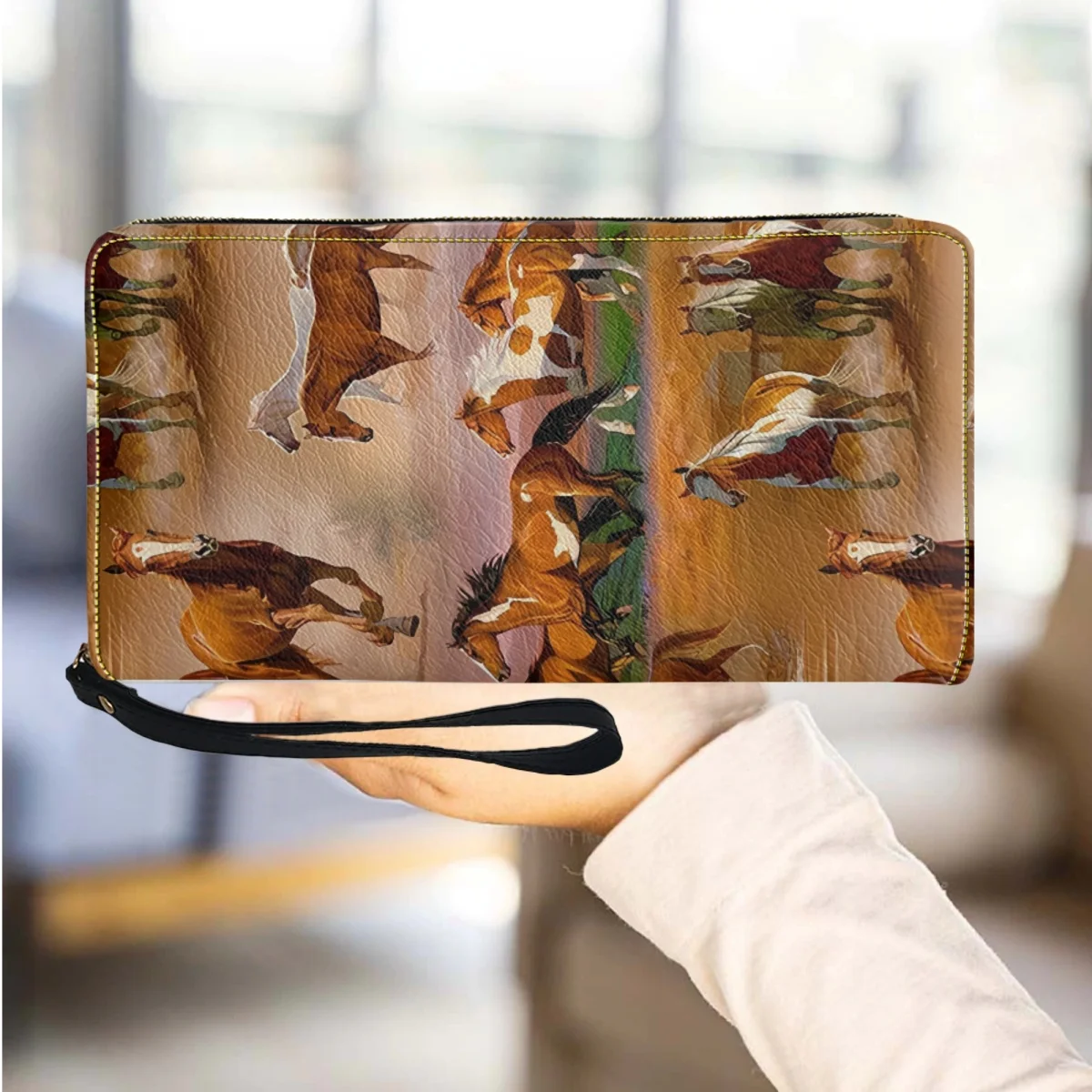 

3D Horse Print Zipper Credit Card Holder Ladies Wallet Luxury PU Leather Animal Lover Small Clutch Gift Phone Case Coin Purse Ne