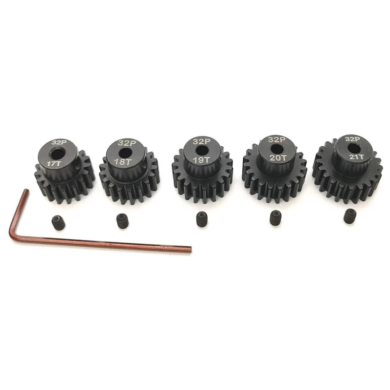 32P Hardened Pinion Gear Set 1/8 Inch Hole 17T 18T 19T 20T 21T With Hex Key (Compatible With 0.8 Metric Pitch)