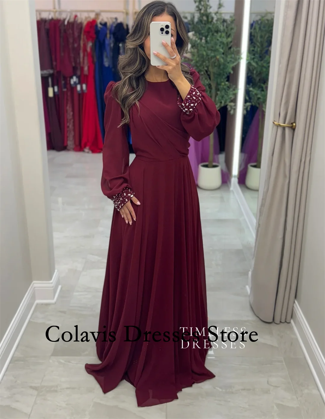 

2025 Customized O-Neck A-Line Chiffon Crystals Plus Size Prom Dresses Evening Dress Women Evening Gowns Formal Party Dress