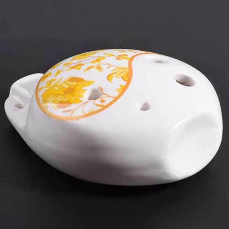 Handcrafted Ceramic Ocarina Altos C Tuning Smooth Ergonomics Golden Symbol Traditional Wind Instrument 4XBB