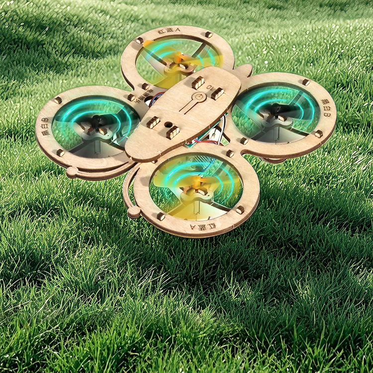 Wooden DIY Rc Drone Kit Assembled Remote Control Flying Toy Electtric Handmade Quadcopters Remote Aircraft Science Gadget