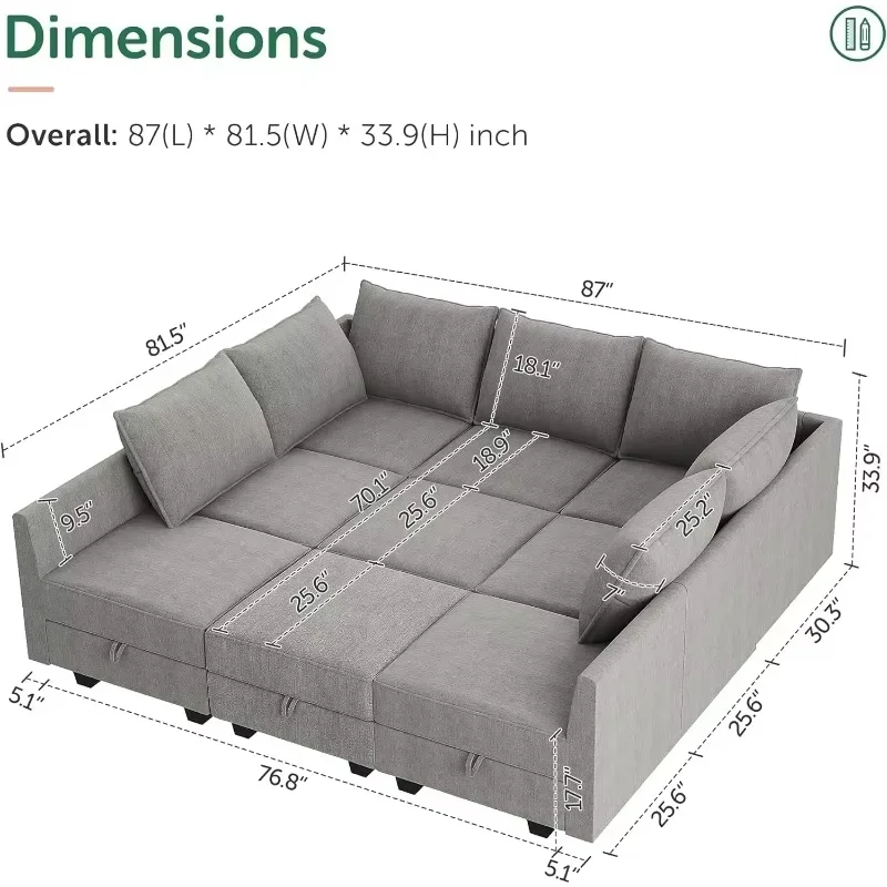 HONBAY Modular Sectional Sofa with Storage, Sleeper Sectional Sofa Modular Sectional Couch for Living Room