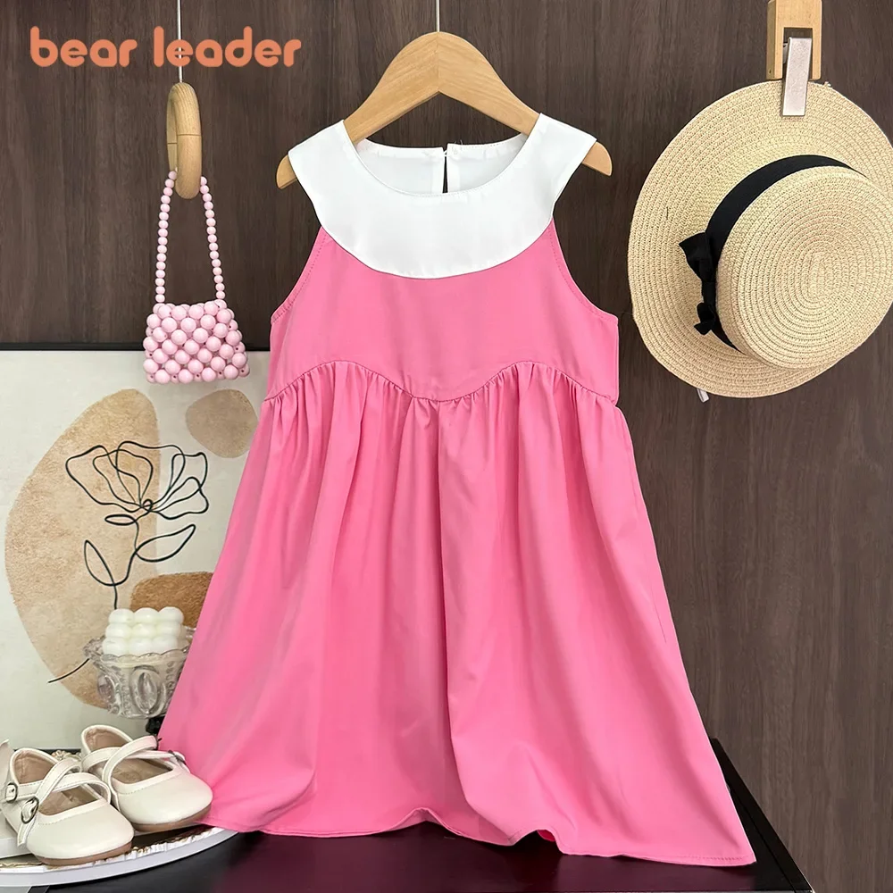 

Bear Leader Summer New Plain Patchwork Hanging Neck Girl Dress Korean Version Sleeveless Casual Children's Clothing 3-7 Years