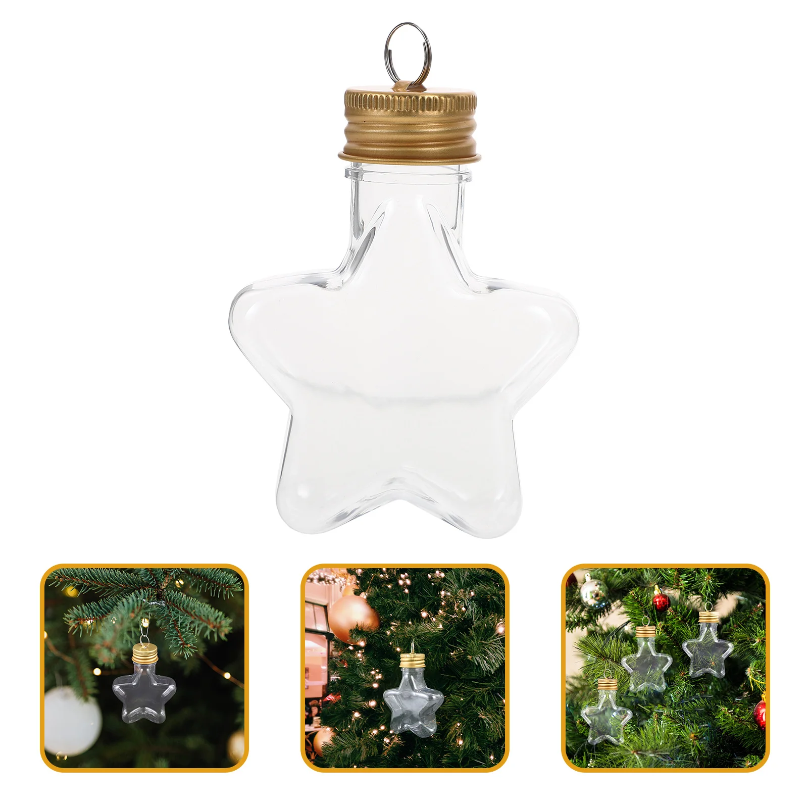 

10pcs Christmas Stars Bottle Refillable Glass Hanging Decor For Diy Wishing Candy Storage Christmas Tree Pendant Landscape