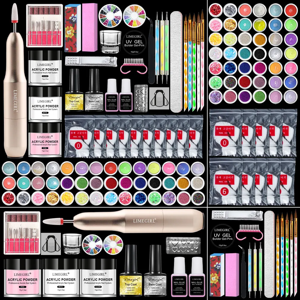 

Acrylic Nail Kit : Professional Nails Kit Acrylic Complete Starter Kit，3 Colors Acrylic Powder and Glitter Nail Powder