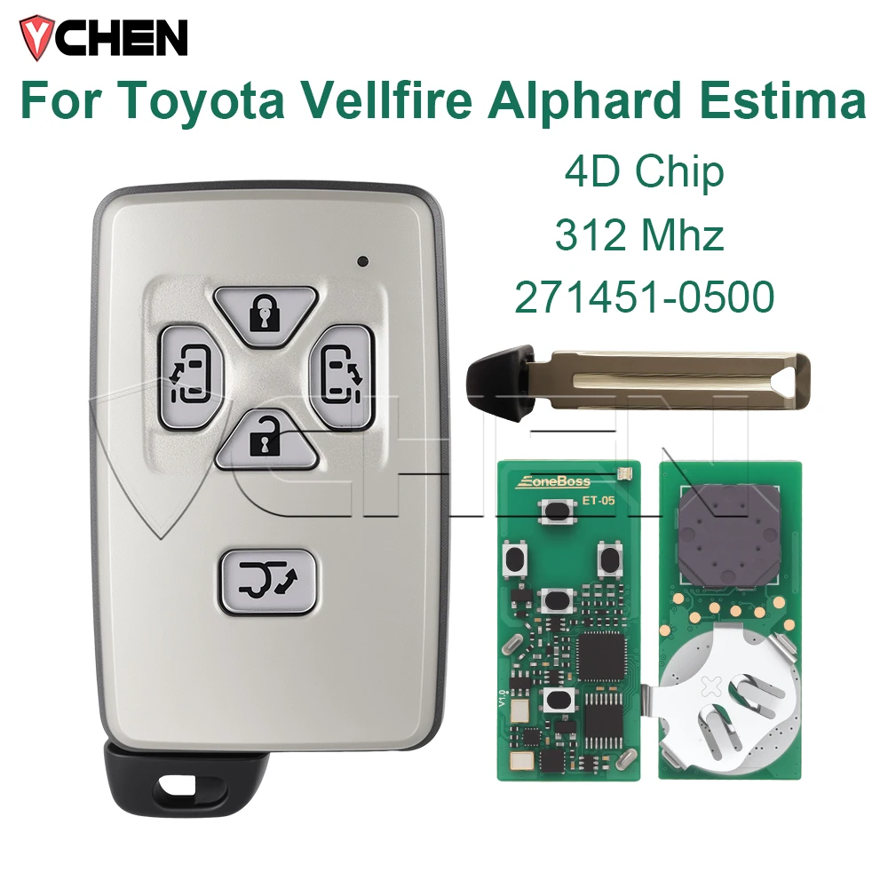 

Car Smart Key 271451-0500 for Toyota Vellfire Alphard Estima 312MHz FSK 4D Chip Proximity Card Intelligent Remote Fob 5 Buttons