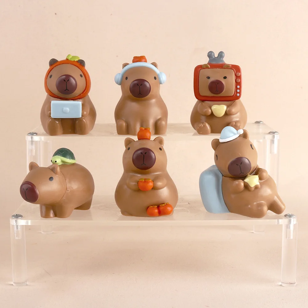 6pcs/set Cartoon Capybara Ornament Fine Workmanship Capybara Kawaii Animal Doll Cute Cartoon Ornament Toy Desktop Decor for Kids