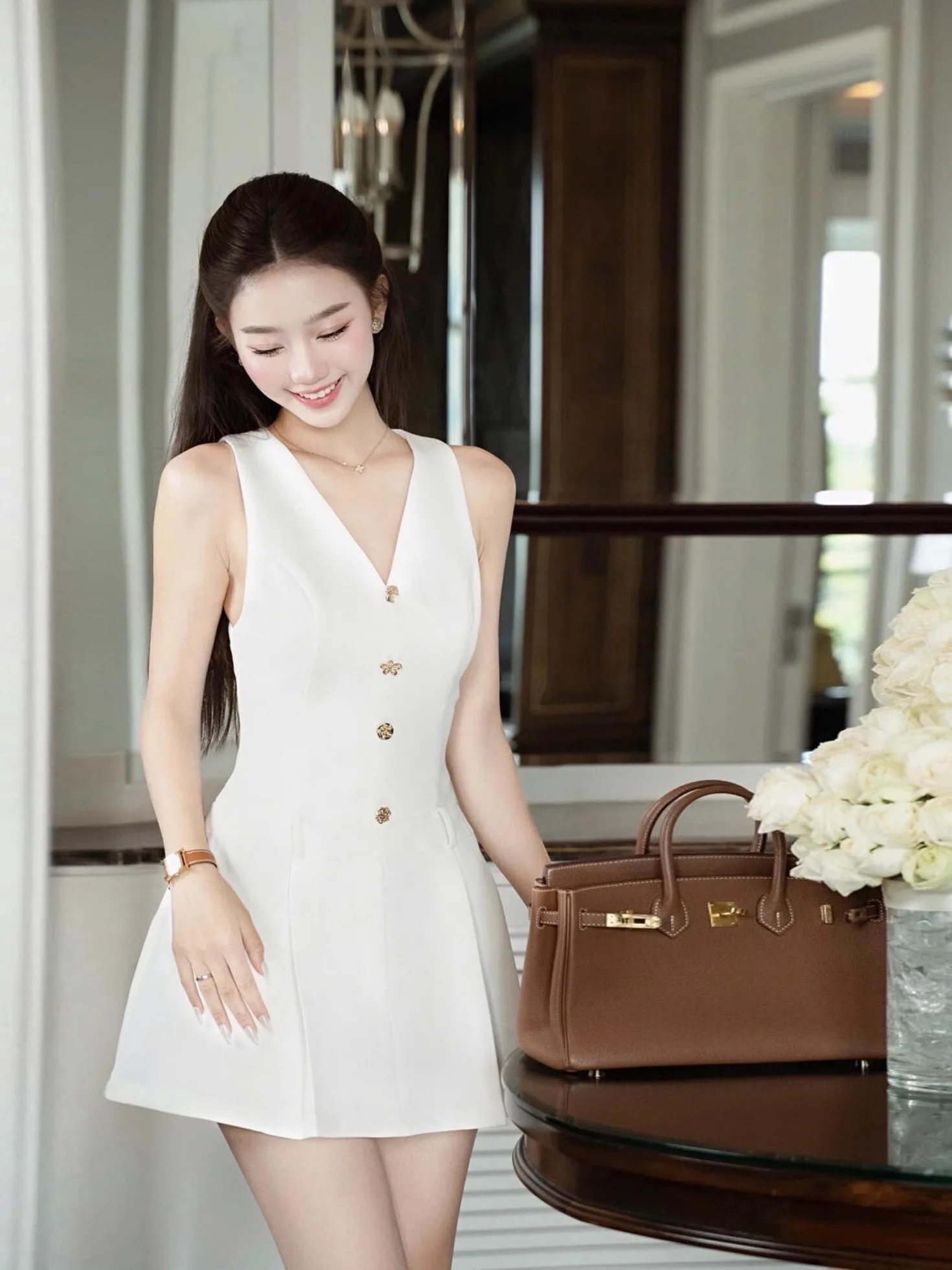 

White V-neck Little Black Dress Women's Summer 2026 New High-end Ladylike Atmosphere Fake Two-piecer Short Skirt Dress