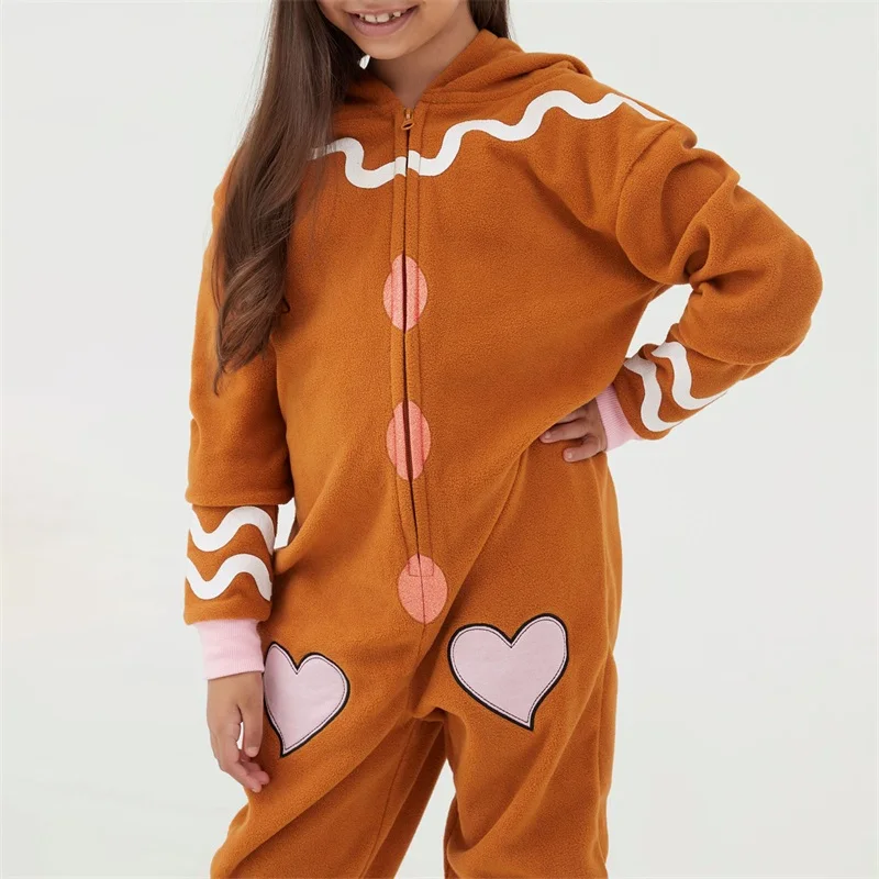 Kids Gingerbread Man Costume Long Sleeve Jumpsuits Role-Play Costume Stage Show Cosplay Party Outfits