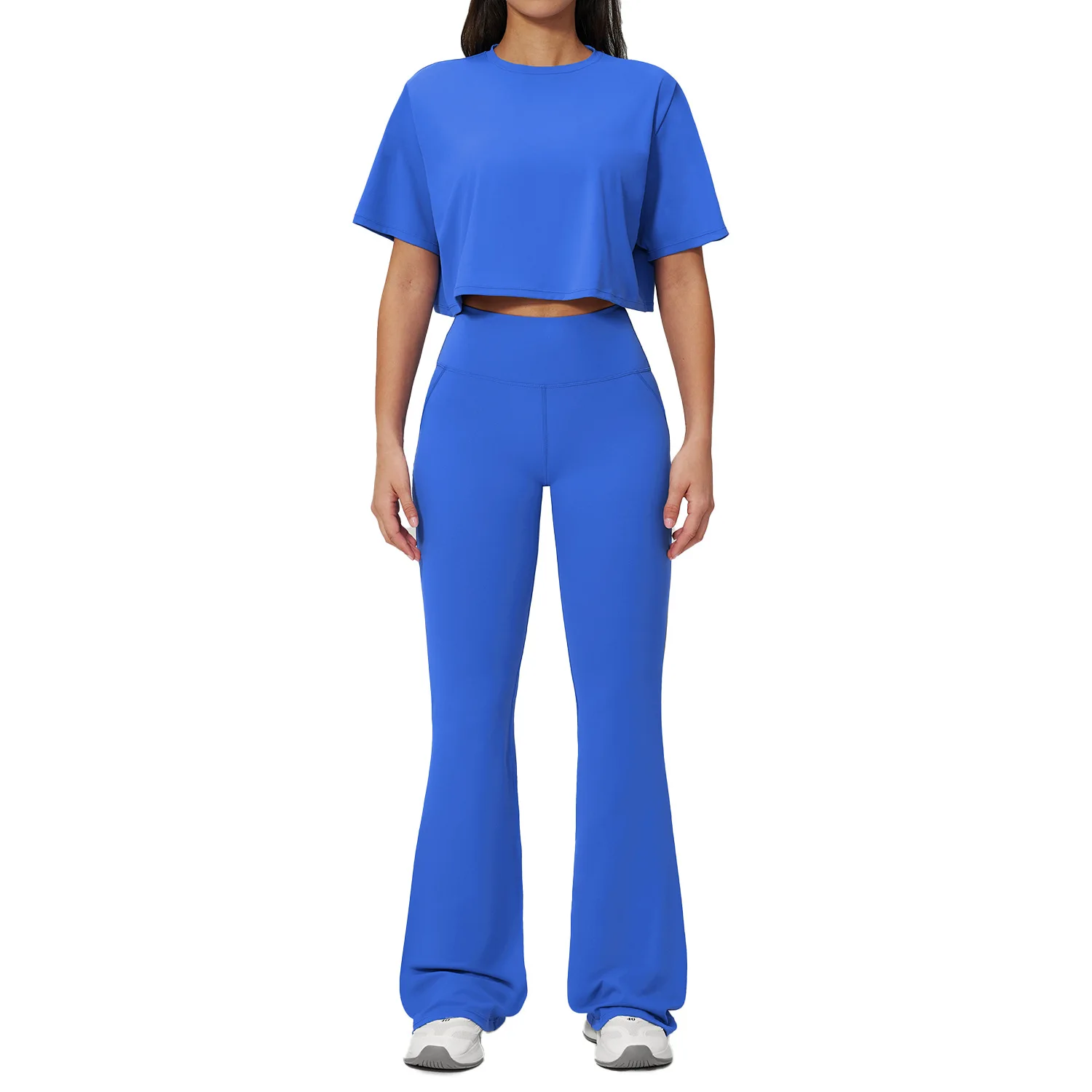 Ladies High Intensity Workout Outfits Tight Short Sleeve Top Quick Dry Long Pants
