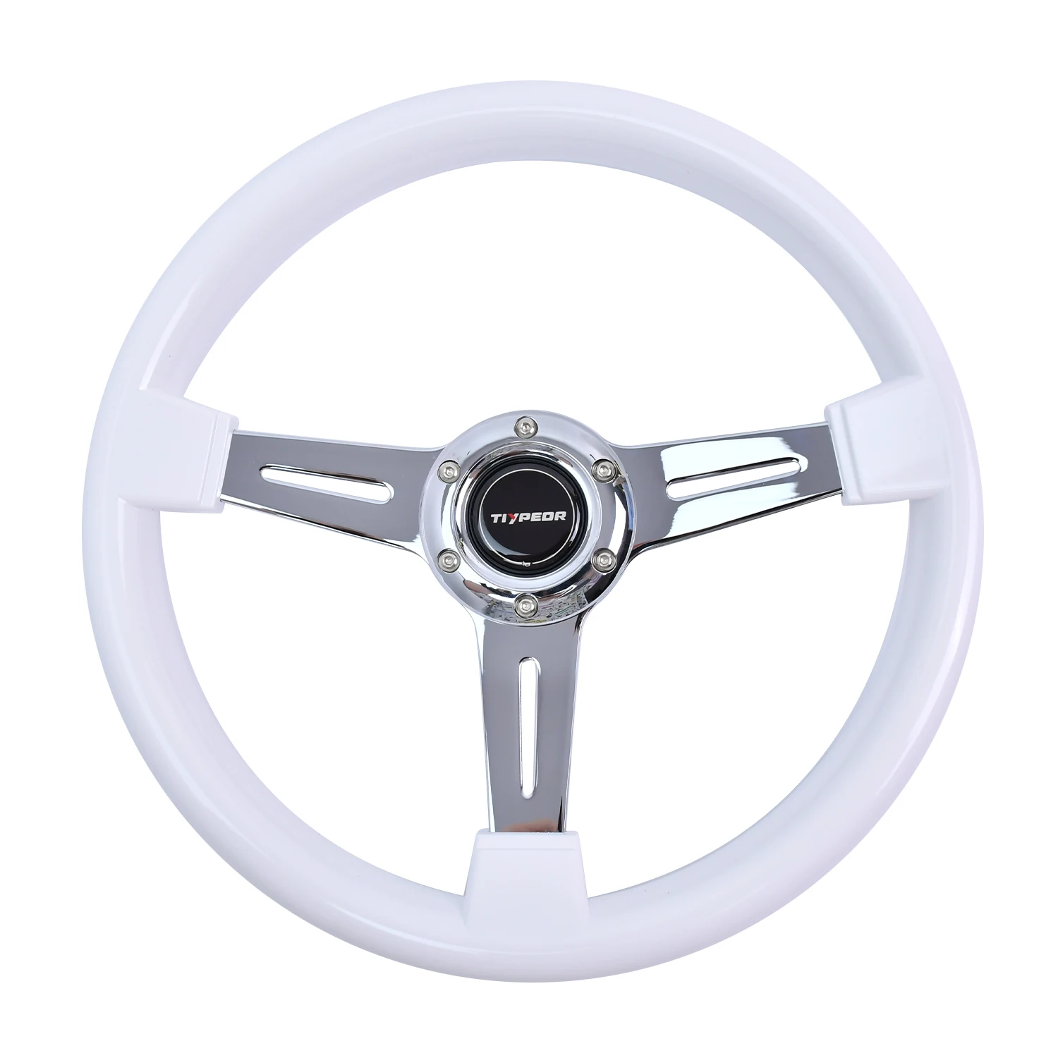 TIYPEOR 14 Inch Long Hole Abs White Retro Car Steering Wheel Plated Iron Steering Wheel