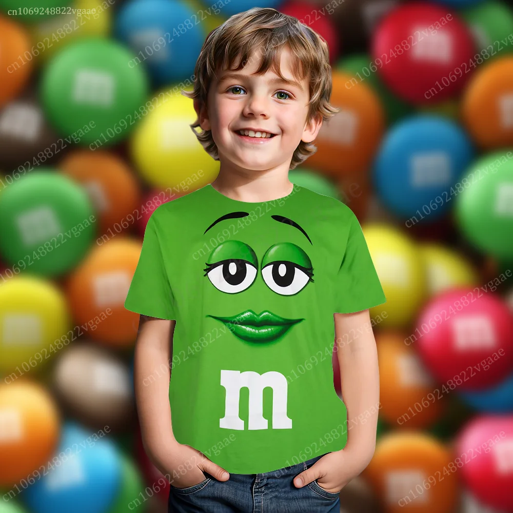 Summer M&M\'s T Shirt Kids Boys Chocolate Bean T-shirt Men Short Sleeve Top Funny Tee Clothes Girls Training Uniform Clothing