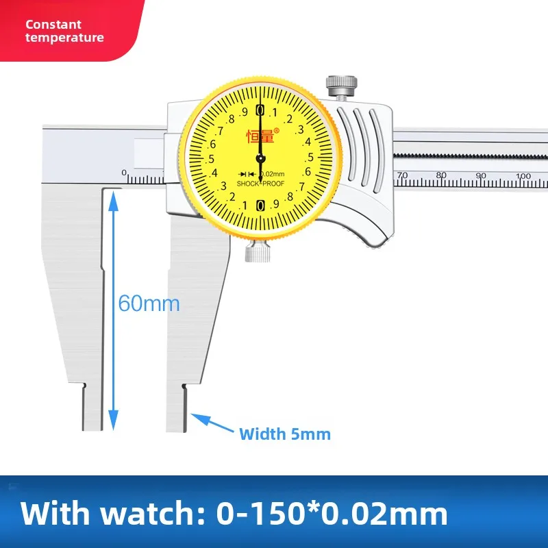 Dial Vernier caliper long jaws downward 0-600mm 1000mm Resolution 0.02mm big long size range deep pointer Mechanical style high