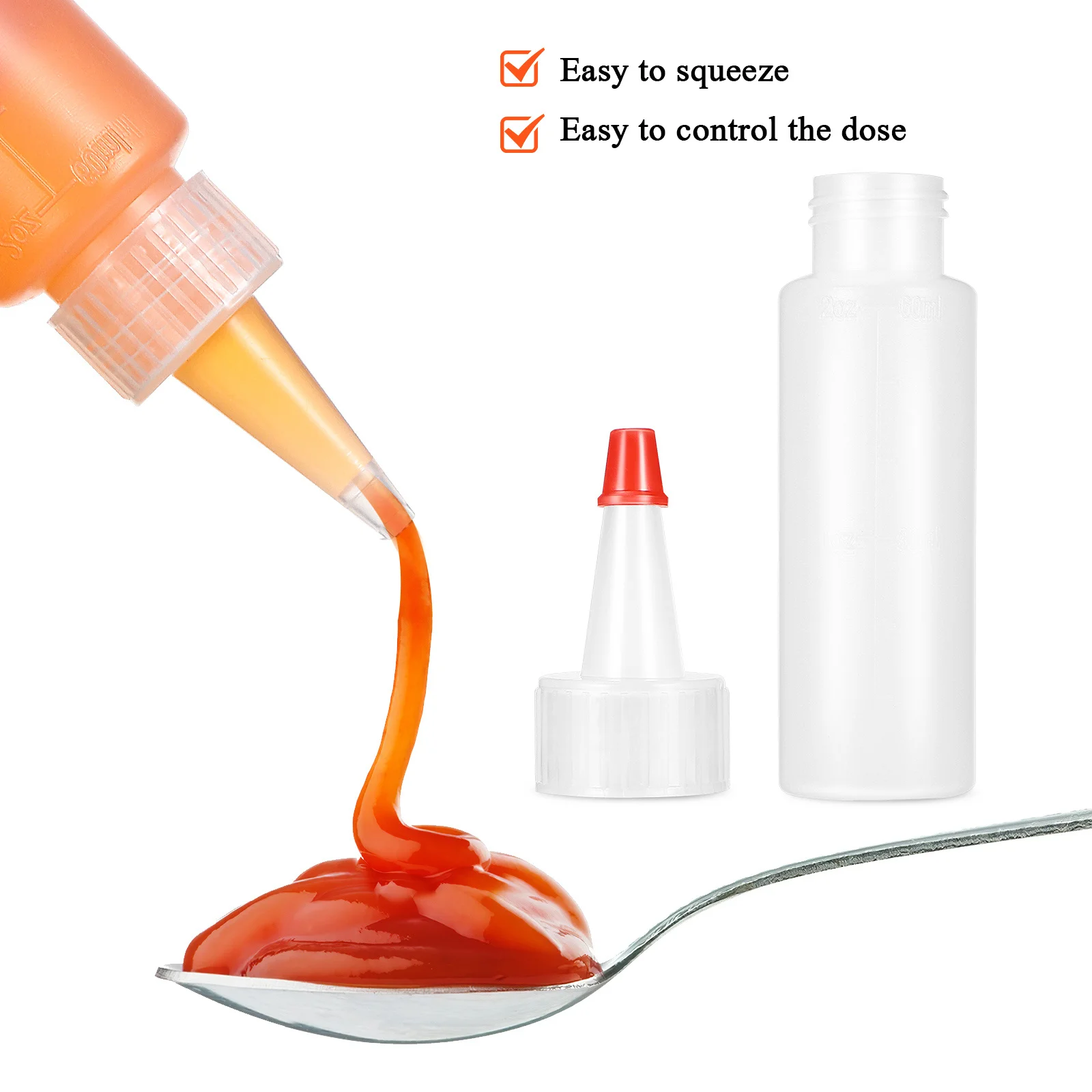 

20Pcs Squeeze Bottles Precise Control Flavoring Capacity Marked Condiment Dispensing Bottles 2 Funnels Sauce Bottle