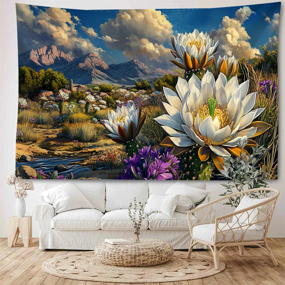 Beautiful Desert, Beautiful Flowers, Cactus Flowers, Background Decoration Tapestry, Home Background Wall Decoration Tapestry