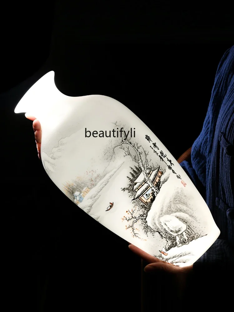 

Cy Porcelain Hand Painted Buddism Godness Guanyin Bottle Vase Decoration Living Room Flower Arrangement Chinese Classical