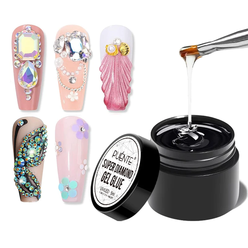 PUENTE Super Diamond Gel Glue No Wipe Mocny Klej Żelowy Diamentowy Przezroczysty Żel do Paznokci 3D UV do Dekoracji Paznokci
