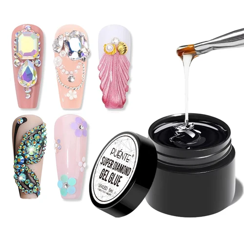Imagen 1 del producto PUENTE-pegamento de Gel súper diamante, sin toallitas, adhesivo fuerte, Gel adhesivo de diamante transparente, arte de uñas 3D, esmalte de Gel UV, decoración de uñas