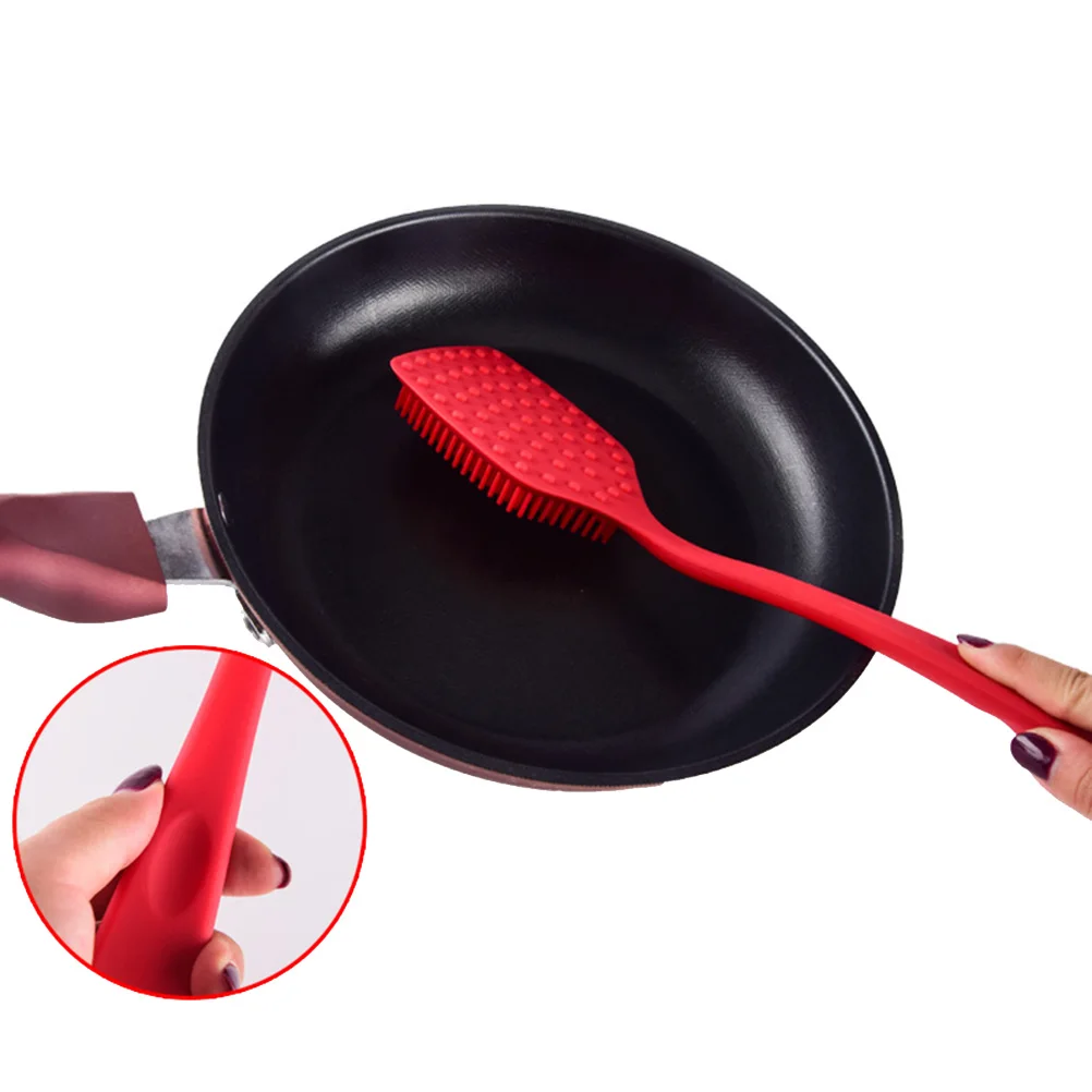 

Silicone Pot Brush Long Handle Dishwashing Tool Bowl Cleaning Scrubber Kitchen Sponge Replacement Stain Resistant Odorless