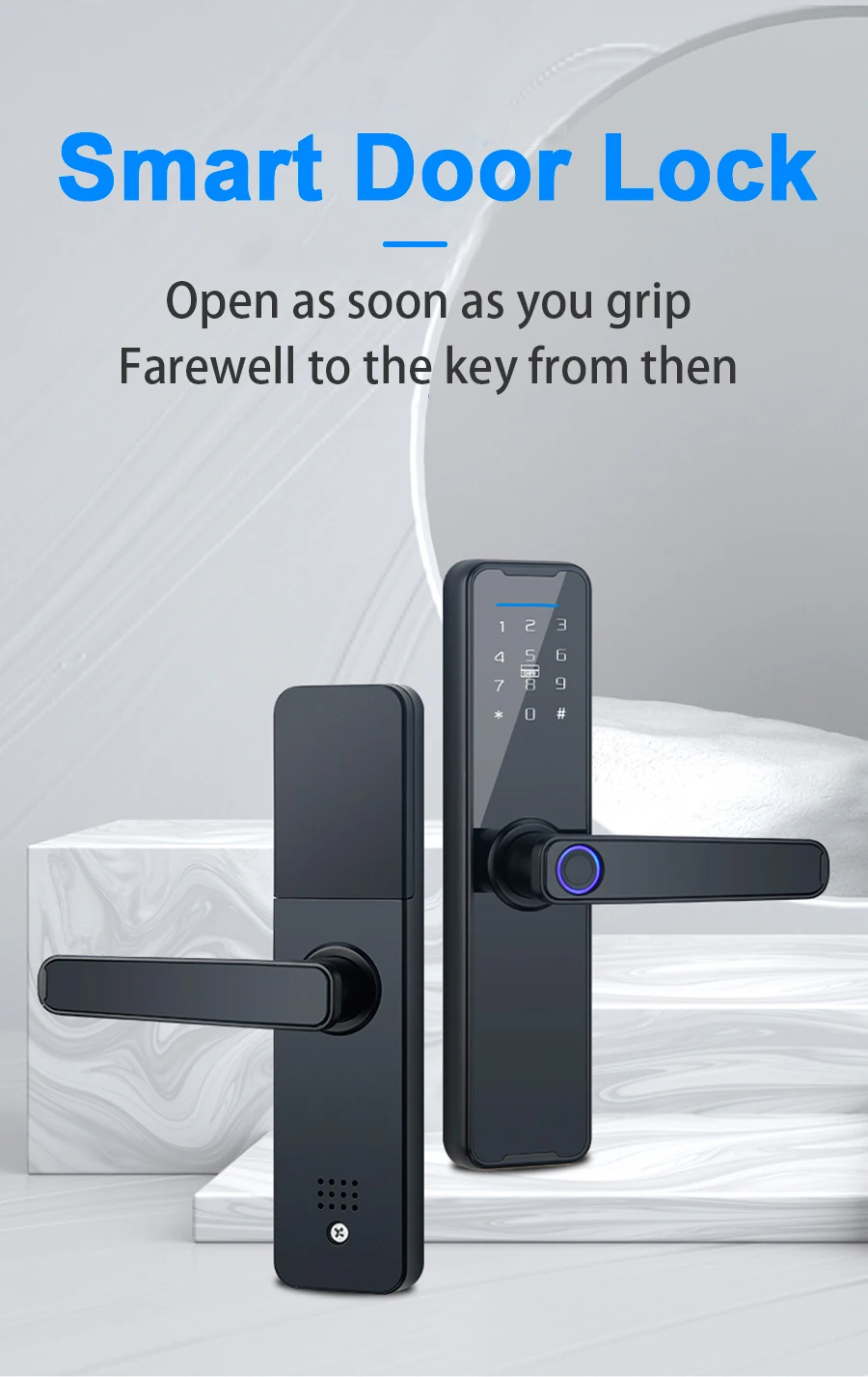 Smart door lock Tuya WiFi fingerprint keyboard with handle Electronic door lock Touch screen Automatic locking Anti-peeping pass
