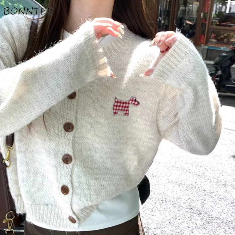 

Кардиган женский с героями мультфильмов, милый, мягкий, свободный крой, вязаный корейский модный лоскутный, уменьшающий возраст, универсальные повседневные осенне-зимние свитера