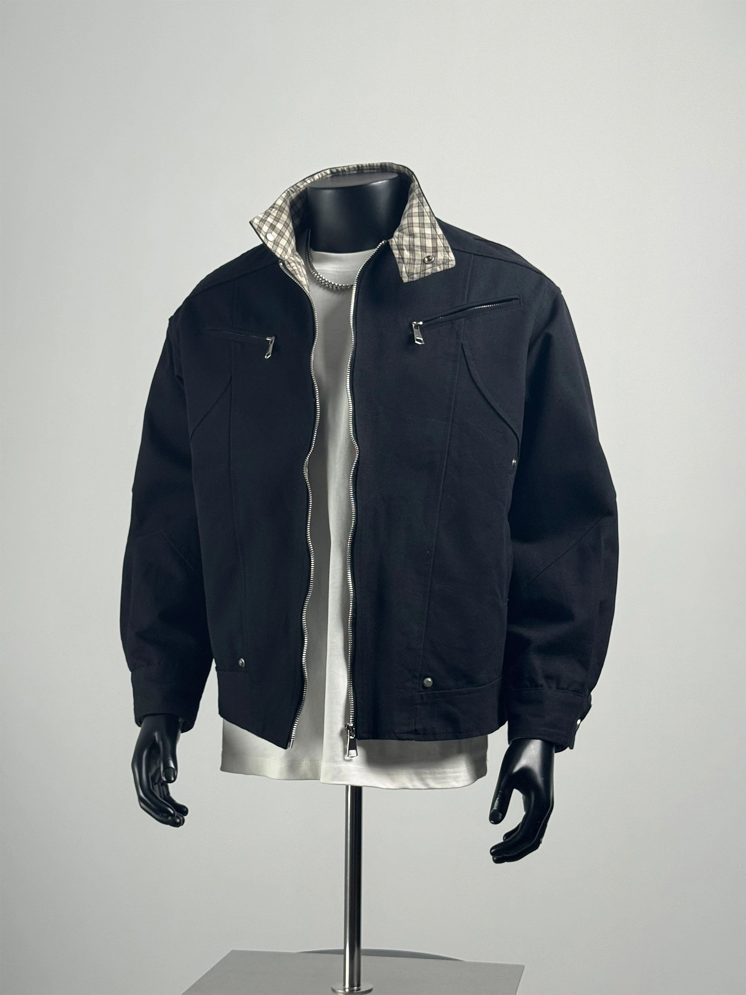 

Японская повседневная свободная клетчатая рабочая одежда в японском стиле, мужская универсальная длинная куртка с воротником-стойкой в стиле ретро, модный брендовый топ