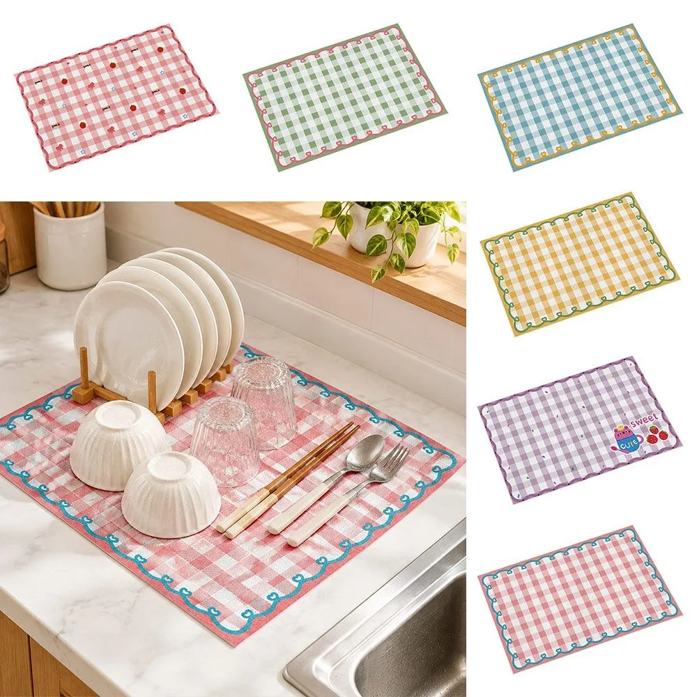 New Diatom Mud Dish Drying Mat Absorbent Non-Slip Kitchen Drying Mat Wavy Edge Countertop Mat Kitchen Counter