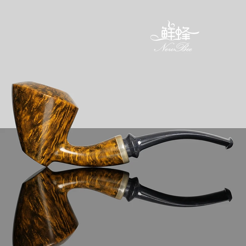 MUXIANG Handmade Heather Wood Tobacco Pipe Cumberland Pipe Mouth Desktop Smoking Pipe for Father's Day Gift Horn Decorative Ring