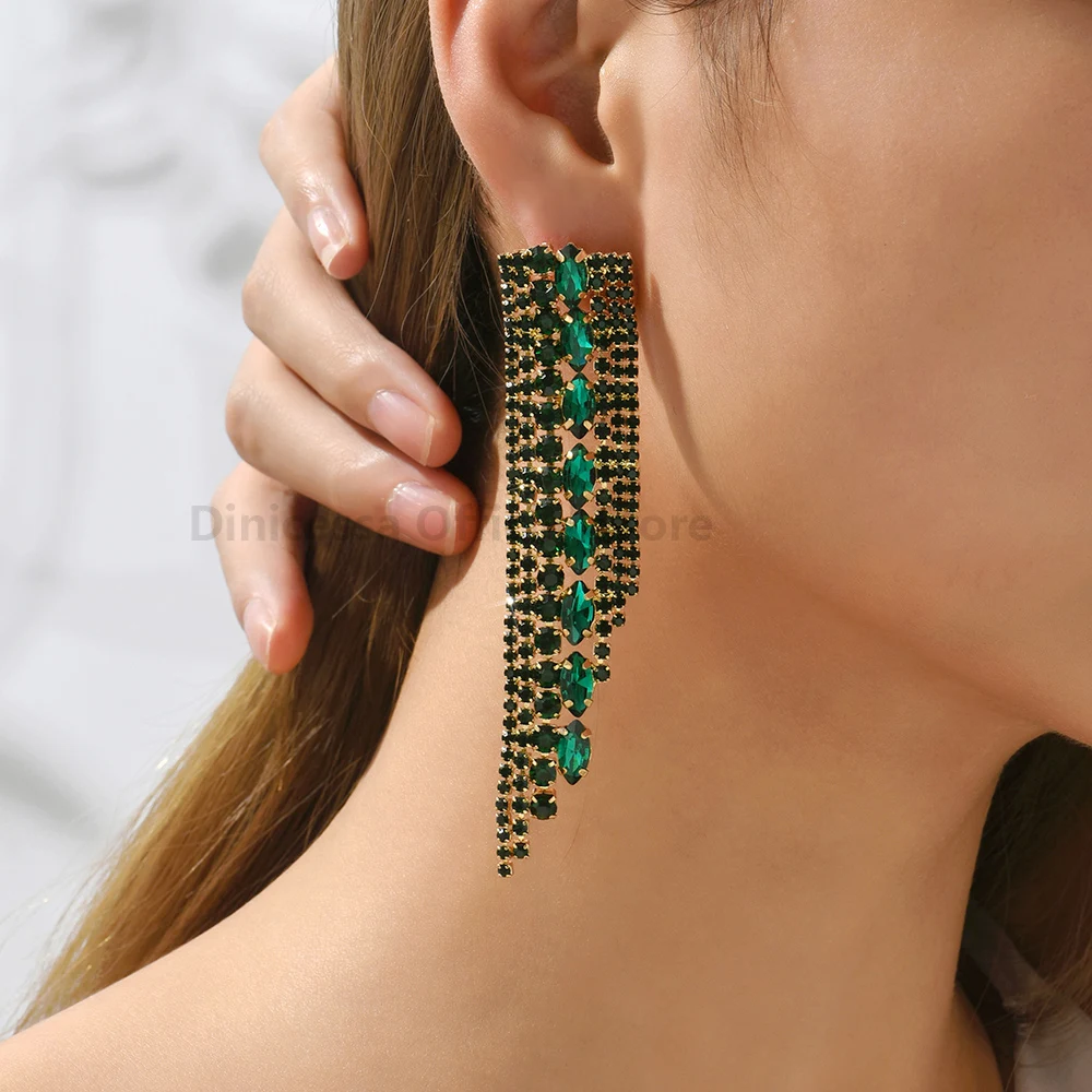 Luxury Brand Geometric Tassel Multicolored Crystal Long Dangle Earrings Boho Fairy Elegant Holiday Vintage Jewelry Accessories image 4