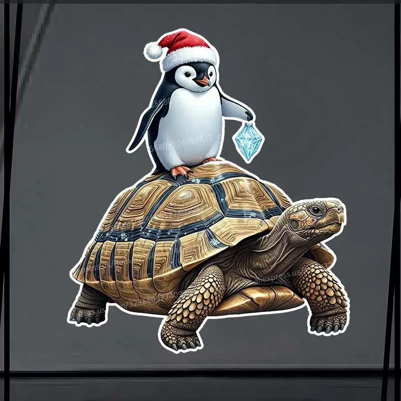 Christmas Turtle Car Sticker Waterproof Vinyl Decal on Bumper Rear Window Laptop Self-adhesive Decal Holiday Animal Art SH129