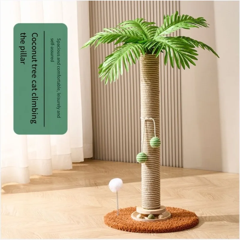 Integrated Coconut Tree Cat Furniture, Durable Non-shed Vertical Scratch Post for Indoor Cats to Grind Claws and Relax