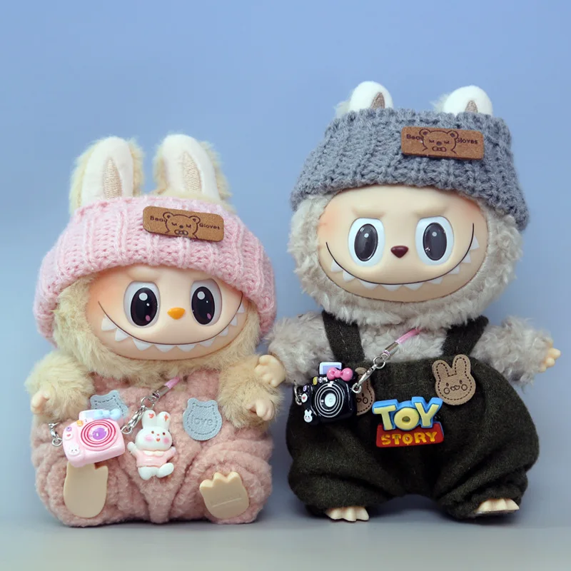 

Cute Overalls Set for 17cm Labubu Pendant Keychain Doll 1st/3rd Gen Labubu Doll Clothes Outfit Accessories