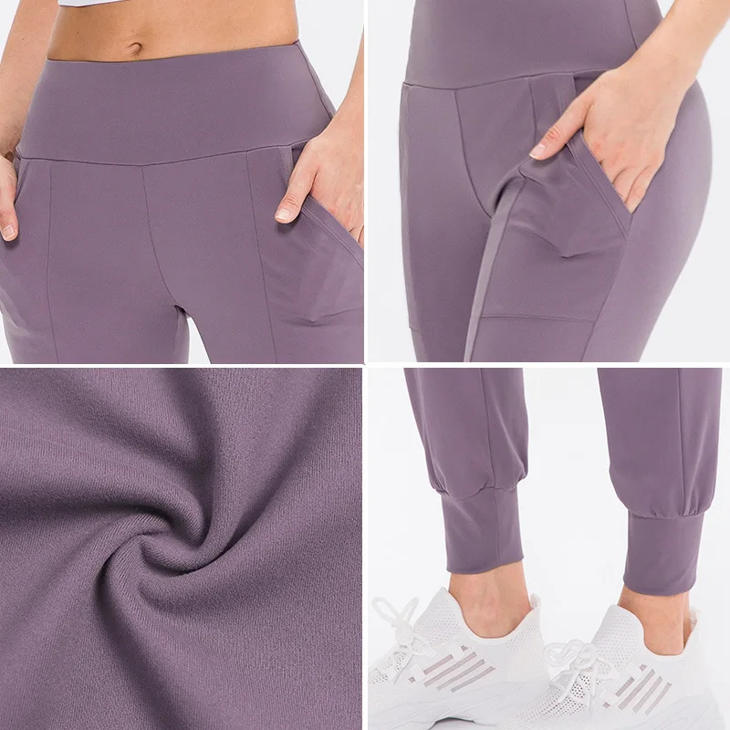 Ankle-tied Quick Dry Running Sweatpants Women High Waist Loose Sports Pants with Pocket Jogging GYM Fitness Trousers Customized