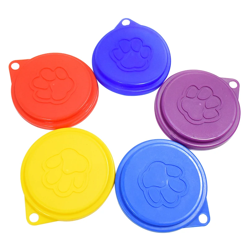 2 Pcs Reusable Pet Dog Can Tin Food Covers With Print Fresh Pet Cans Plastic Lid Caps-Random Color