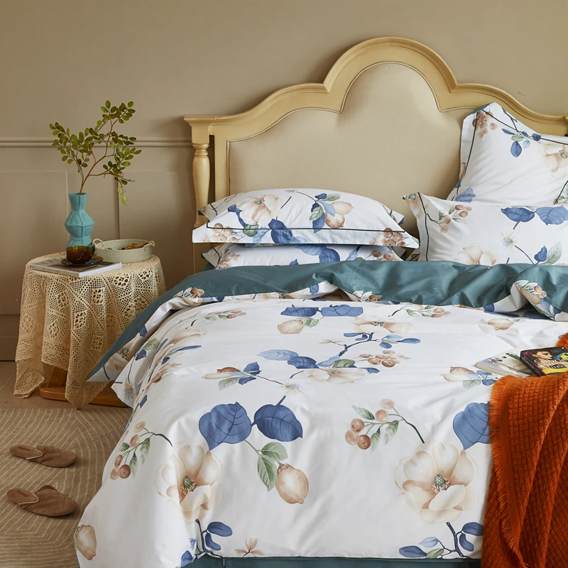 Luxury Egyptian Cotton Premium Bedding Set Double Queen Soft Comfy Flowers Print Duvet Cover Bed/Fitted sheet Pillowcases 4pcs
